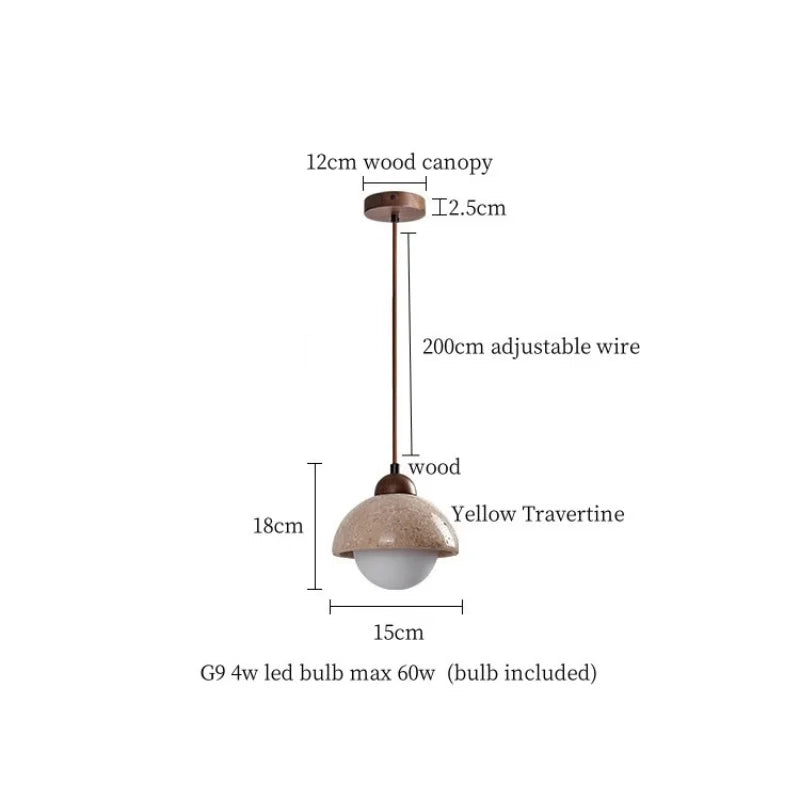 Afralia™ Yellow Travertine LED Pendant Light - Japanese Style Vintage Hanging Lamp