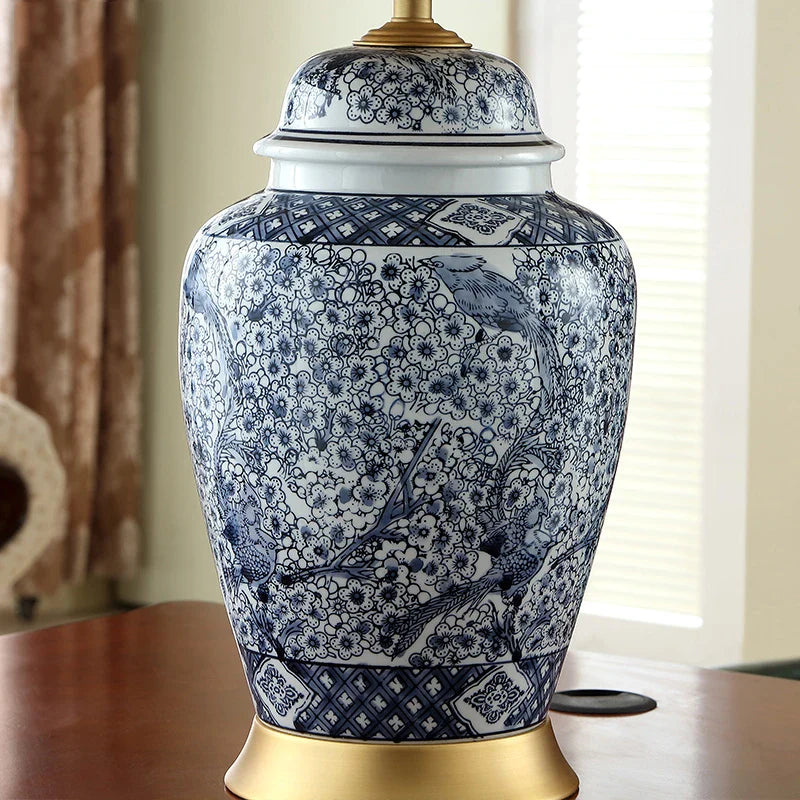 Afralia™ Blue Porcelain Table Lamp - Large Ceramic Lamp for Bedroom and Living Room