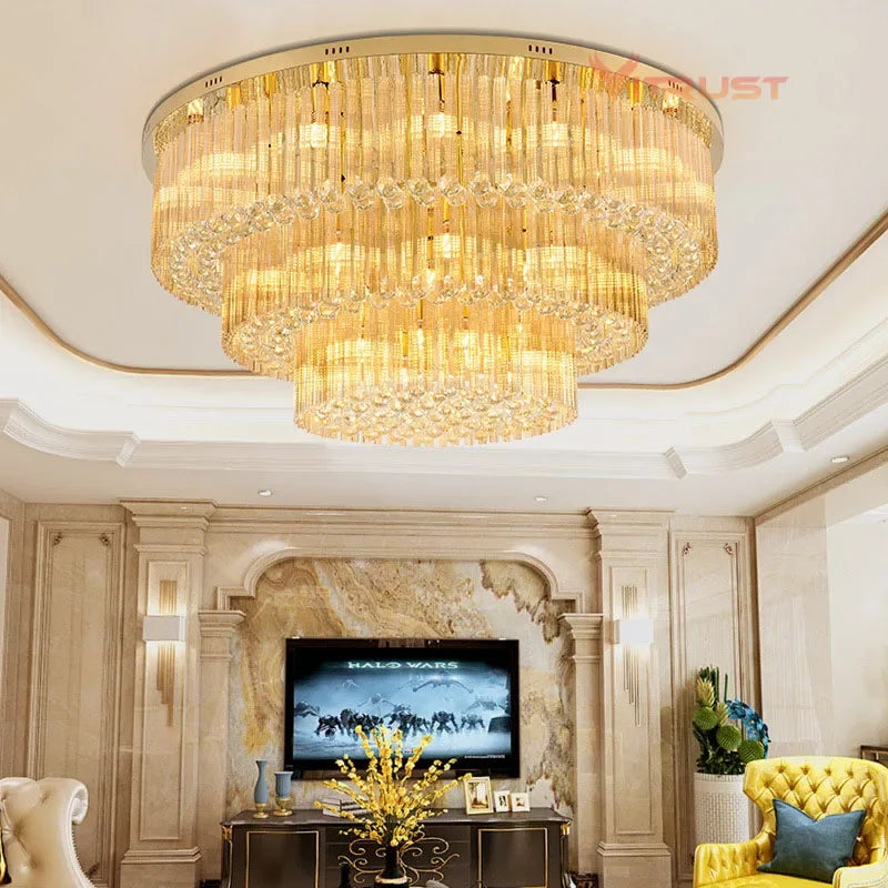 Afralia™ Large Crystal Ceiling Lamp: Elegant Home & Hotel Lighting Fixture