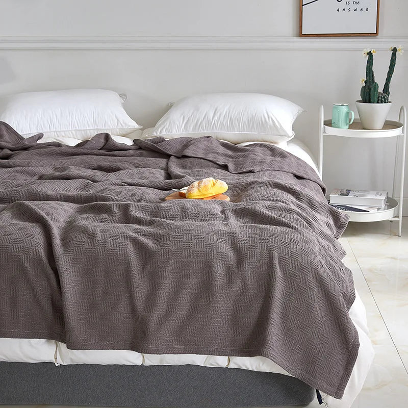 Afralia™ Cotton Waffle Towel Quilt Single Blanket for Office & Picnics