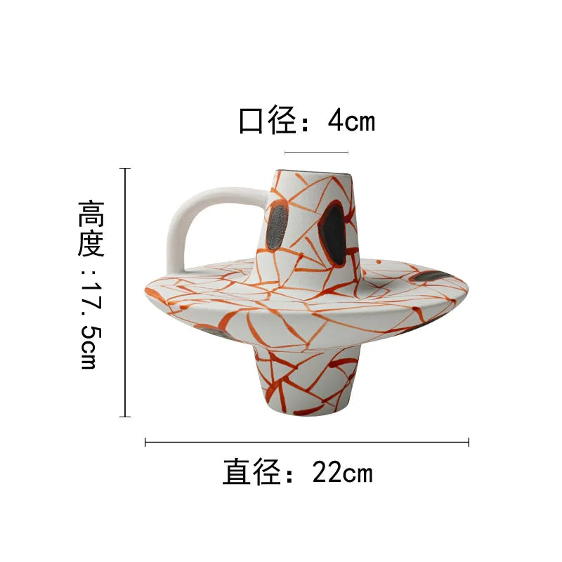 Afralia™ Geometric Line Ceramic Vase with Fringe Decoration
