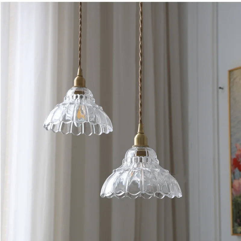 Afralia™ Modern Flower Glass LED Pendant Lamp with Copper Socket