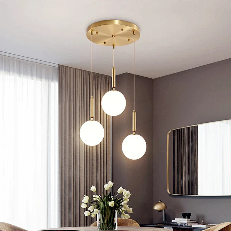 Afralia™ Milk Glass Ball Pendant Light Brass Black LED Ceiling Chandelier