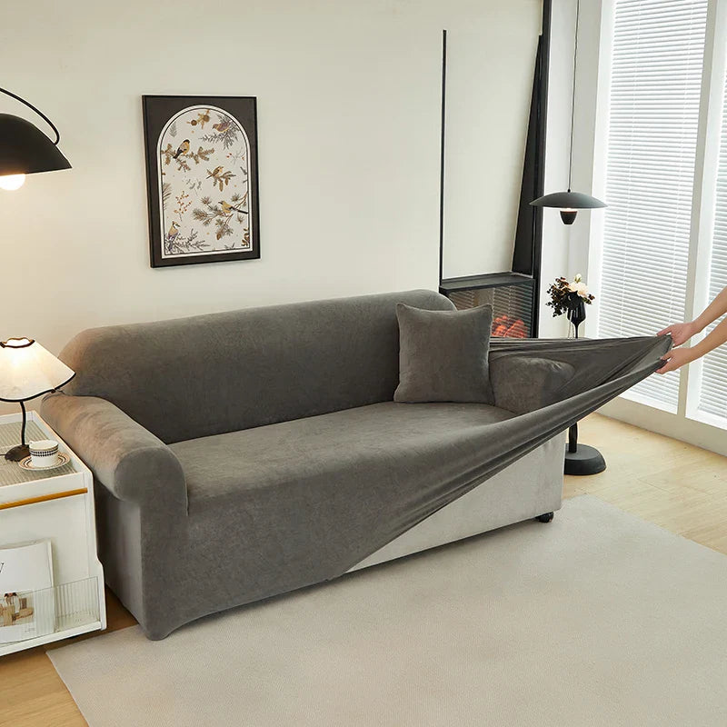 Afralia™ Fleece Velvet Sofa Cover: Stretch Slipcover for Loveseat & Couch, Solid Color
