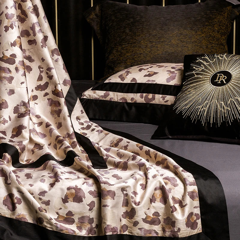 Afralia™ Leopard Print Luxury Bedding Set Queen King Size Duvet Cover Sheet Pillowcases