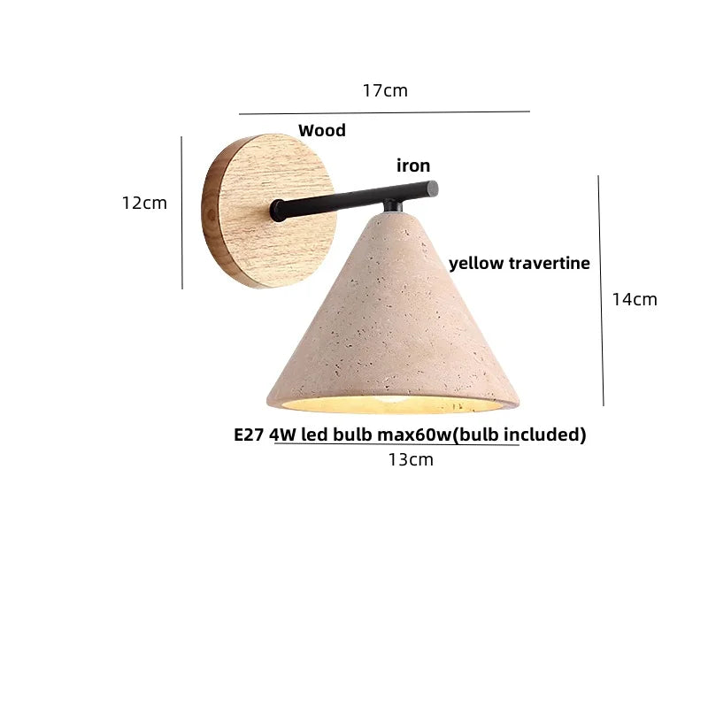 Afralia™ LED Yellow Travertine Wall Light with Wood Pull Chain Switch and Iron Frame