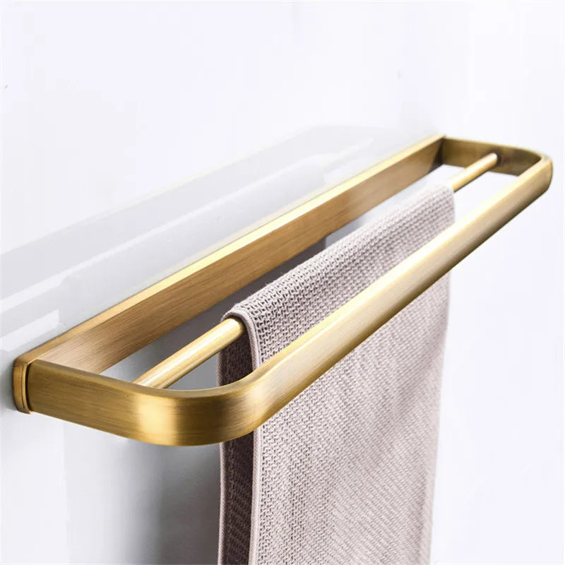 Afralia™ Antique Bronze Bathroom Accessory Set: Shelf, Towel Rack, Holder, Brush, Hanger, Hook