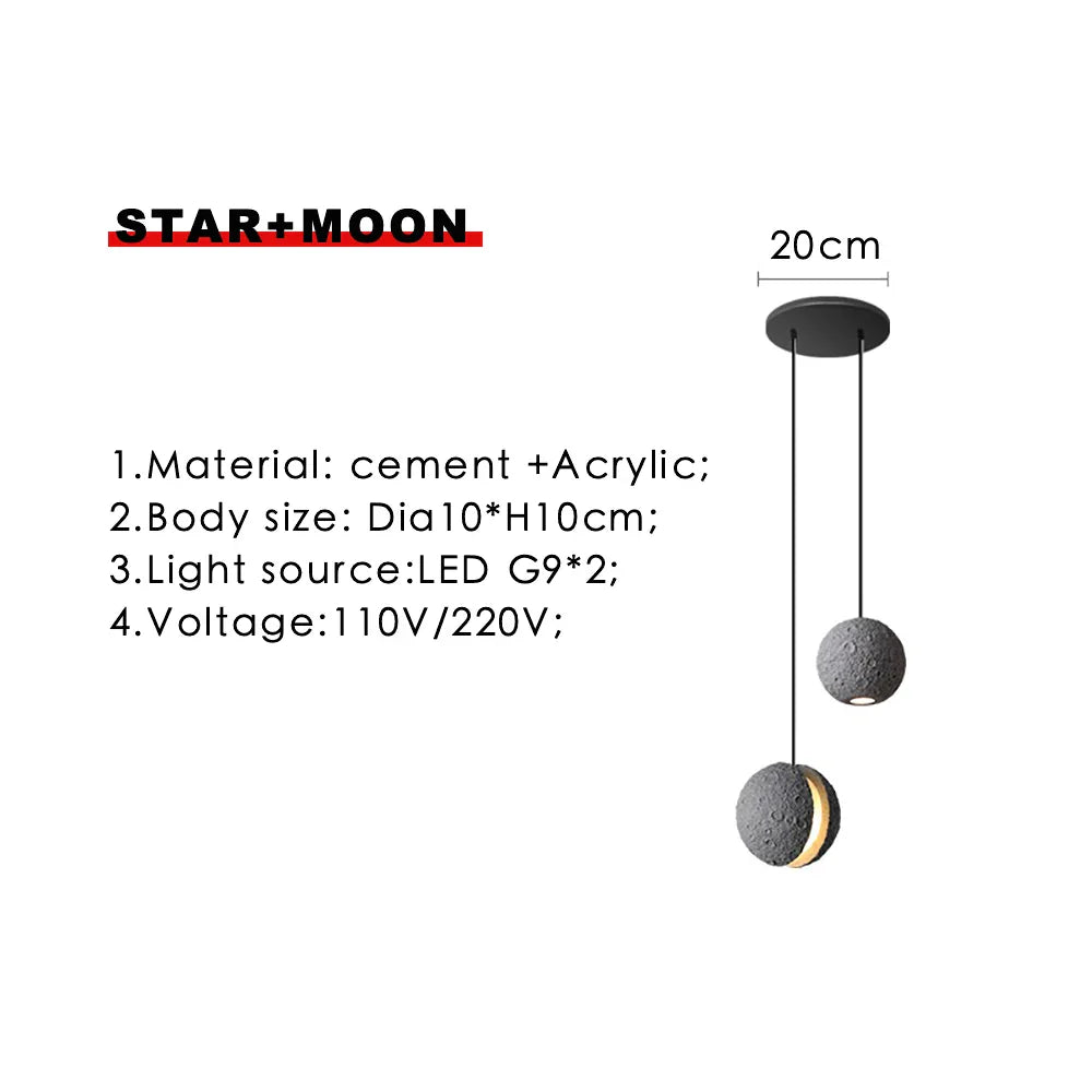 Afralia™ Industrial Cement Pendant Lights - Retro Moon Star Chandelier Fixture