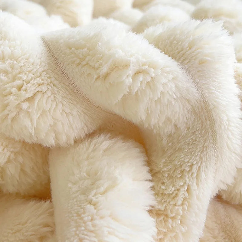 Afralia™ Faux Rabbit Plush Striped Blanket: Nordic Coral Velvet Carpet for Napping & Quilting.