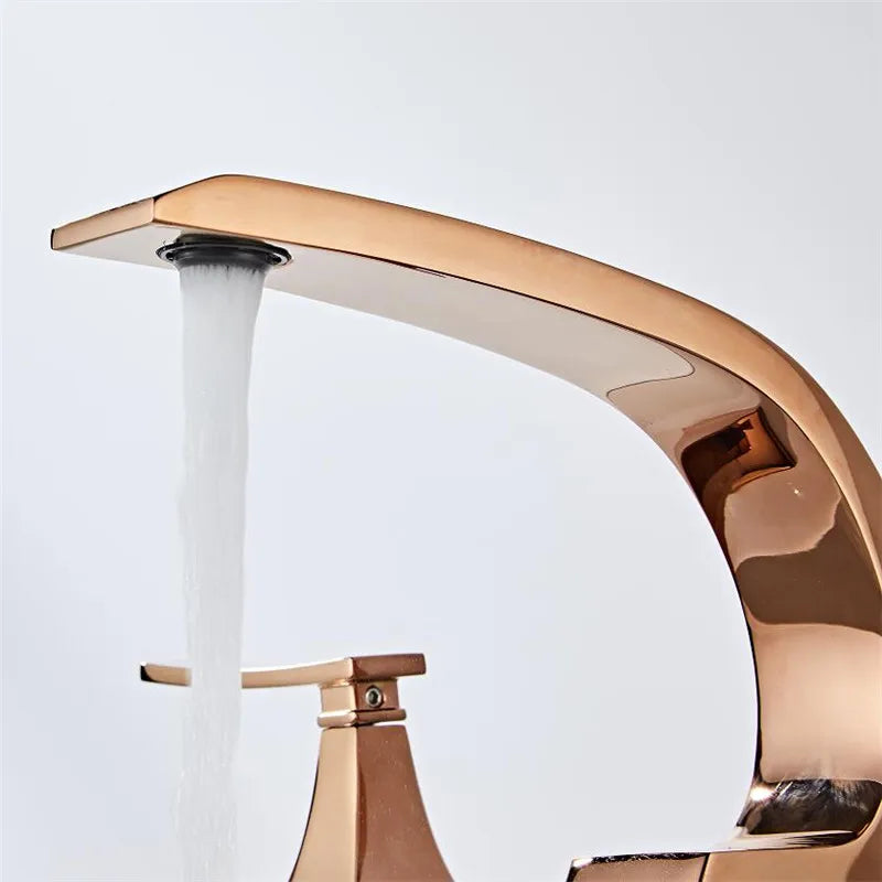 Afralia™ Rose Gold Black Basin Faucet, Luxury Gold Widespread Bathroom Mixer - Hot Cold