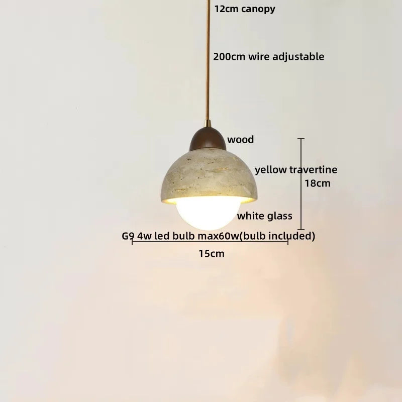 Afralia™ Yellow Travertine Stone LED Pendant Lights for Kitchen Dining, Nordic Modern Hang Lamp