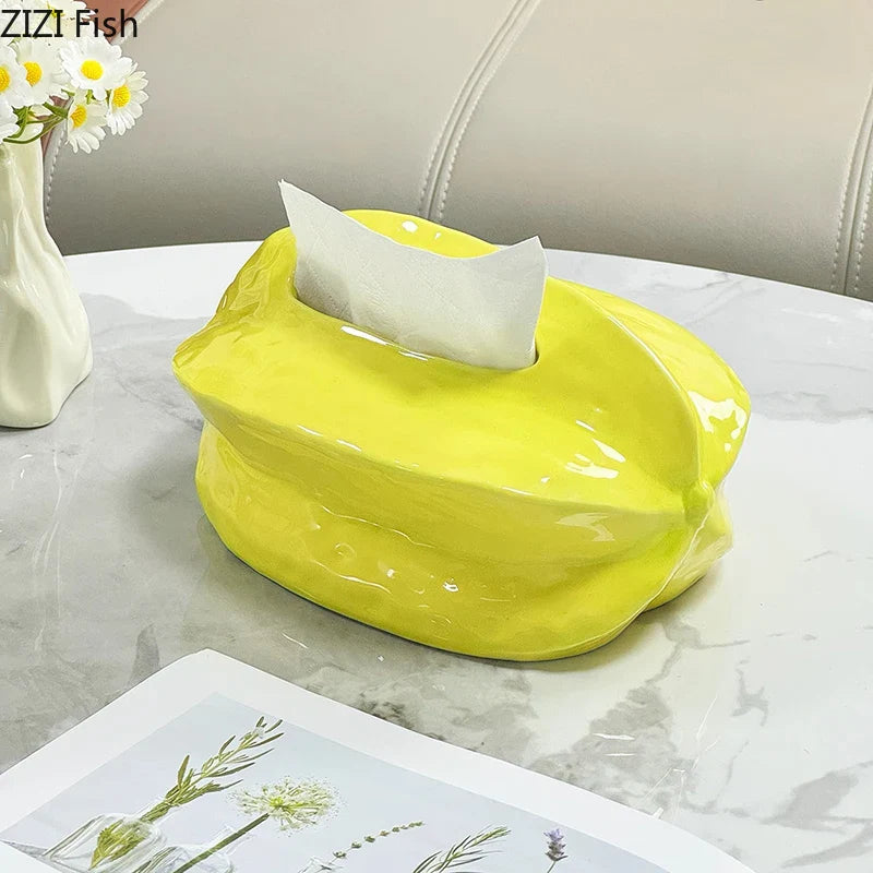 Afralia™ Starfruit Ceramic Tissue Box - Creative Coffee Table Decor and Desk Ornament