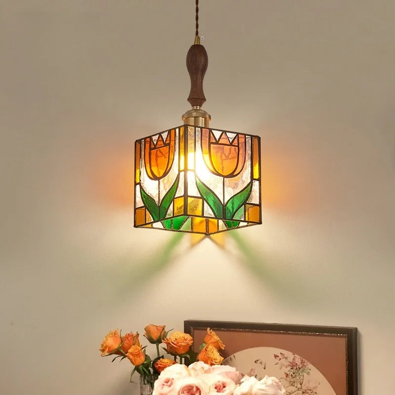 Afralia™ Glass LED Tiffany Style Pendant Light for Home Decor