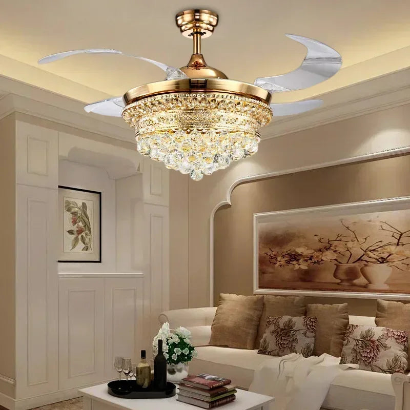 Afralia™ Crystal Remote Control Chandelier Ceiling Fan Light