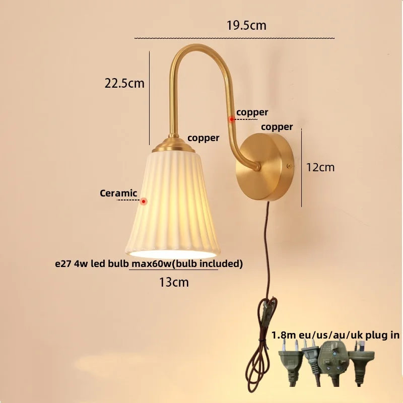 Afralia™ Glass LED Wall Sconce with Pull Chain Switch for Coffee Bedroom - Copper Nordic Stair Light