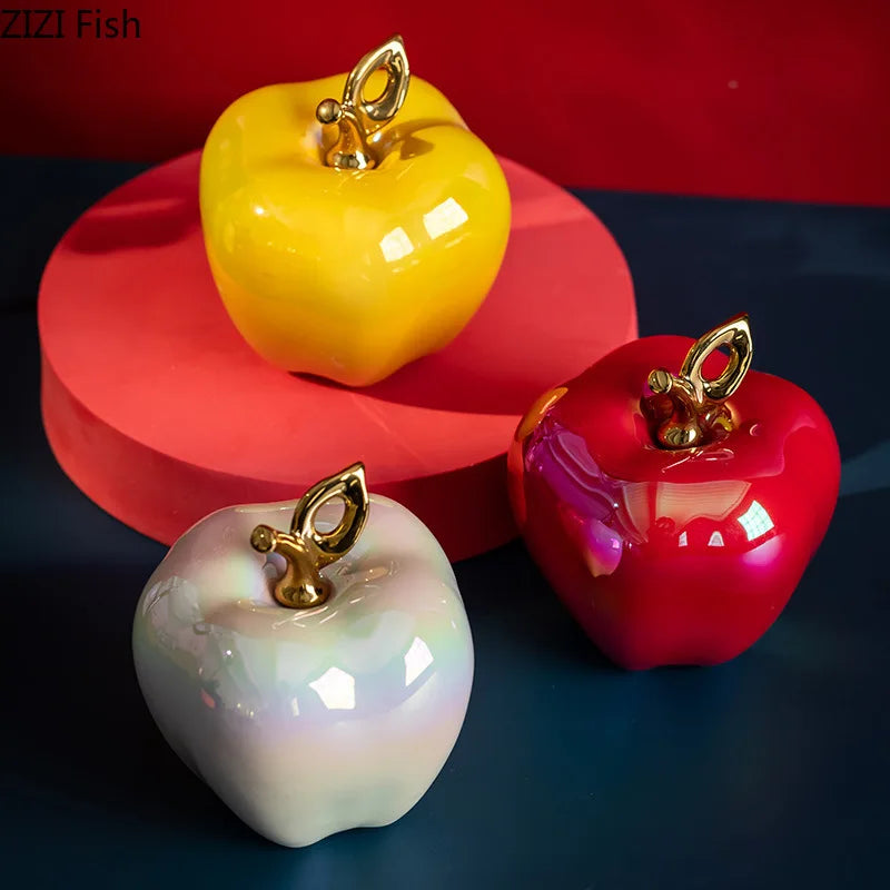 Afralia™ Golden Ceramic Apple Sculpture Desk Decoration Ornaments Crafts Room Decor