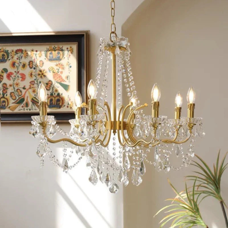 Afralia™ Luxury Copper Crystal Chandelier LED Pendant Lights for Home Decor