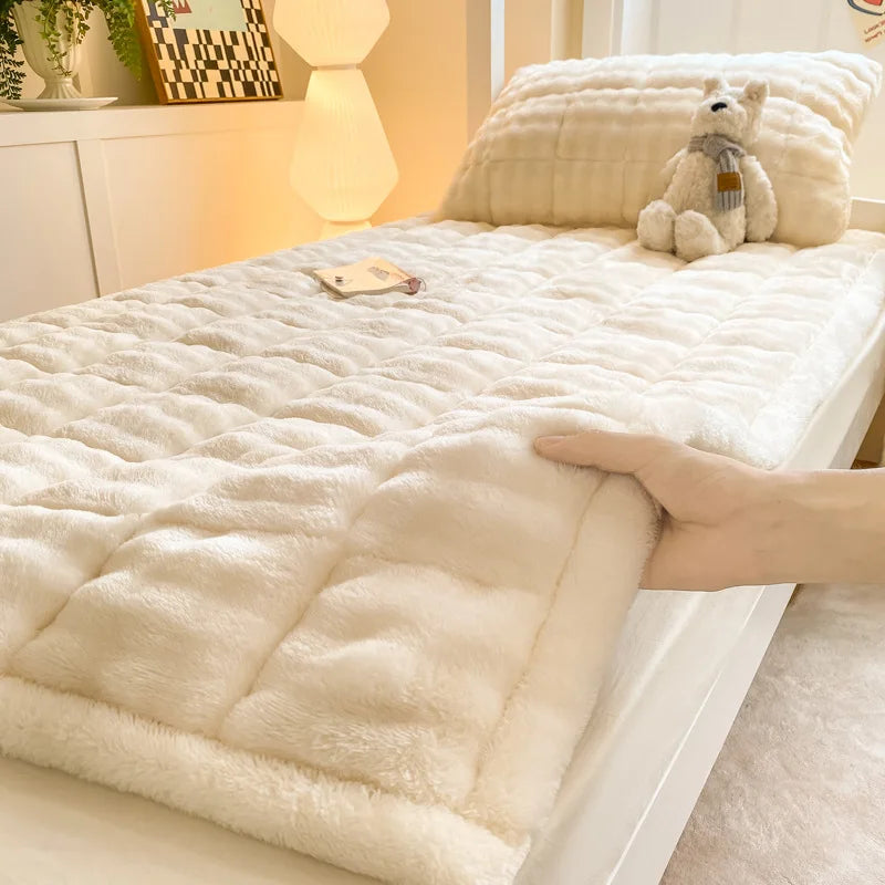 Afralia™ Faux Rabbit Plush Mattress Thick Warm Solid Milk Velvet Winter Home Cushion