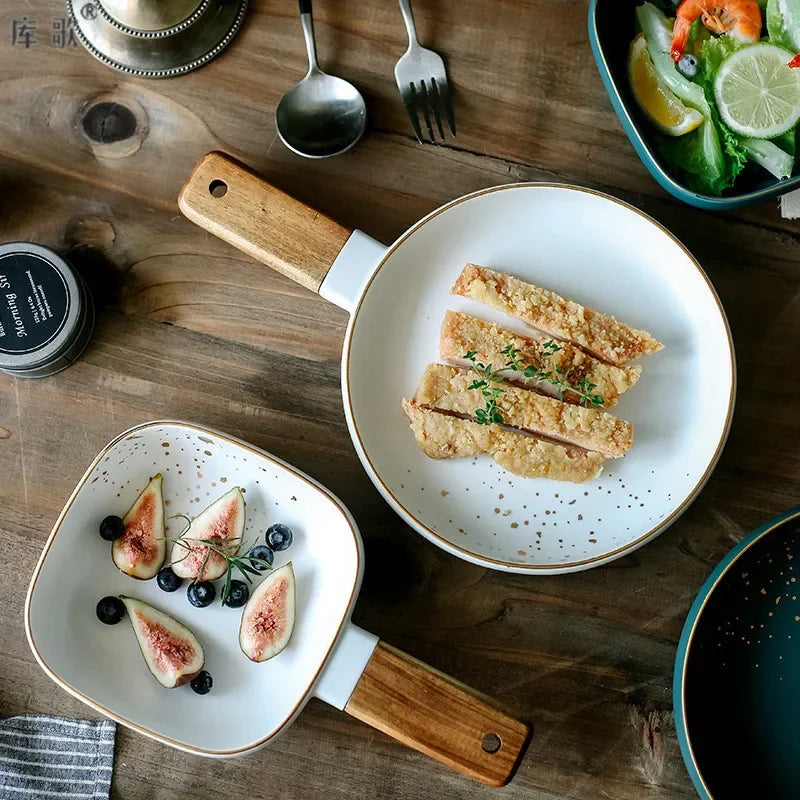 Afralia™ Ceramic Wood Handle Bowl: Nordic Style Salad & Noodle Tableware