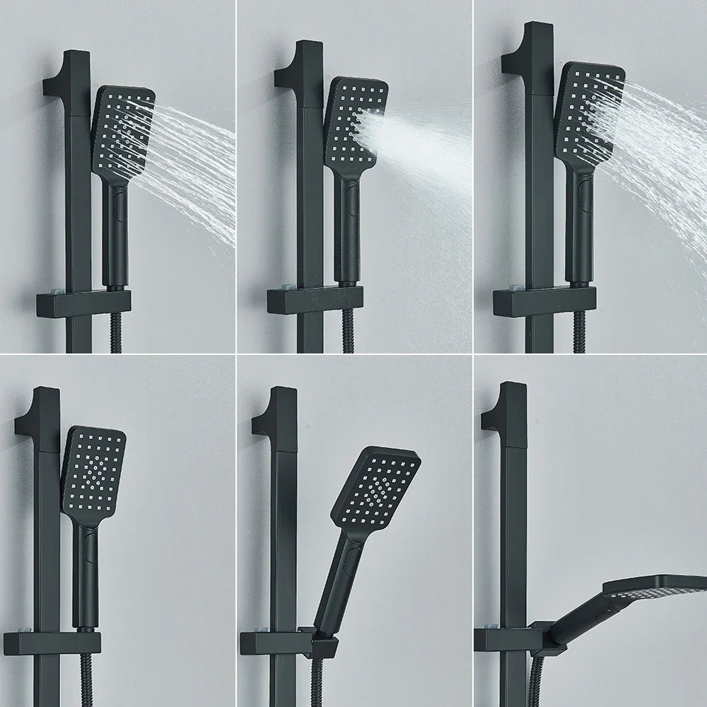 Afralia™ Matte Black Rainfall Shower Faucet Set with Slide Bar Swivel Spout