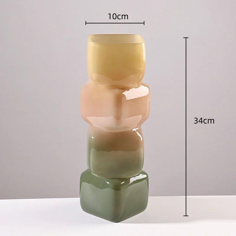 Afralia™ Square Glass Vase Gradient Color Hydroponics Flower Pot Home Decoration