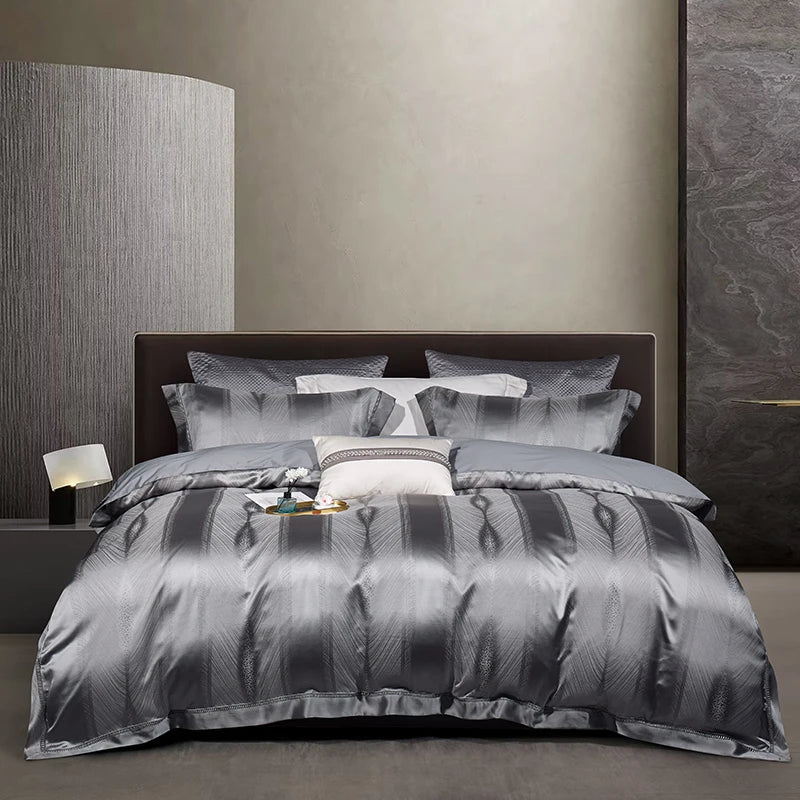 Afralia™ 1000TC Egyptian Cotton Satin Jacquard Patchwork Bedding Set - Full Queen King Size