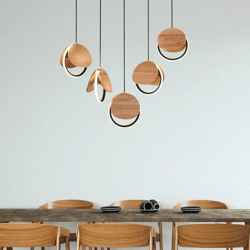 Afralia™ Solid Wood Pendant Light: Creative Art LED Lighting for Kitchen, Restaurant, and Home Decor