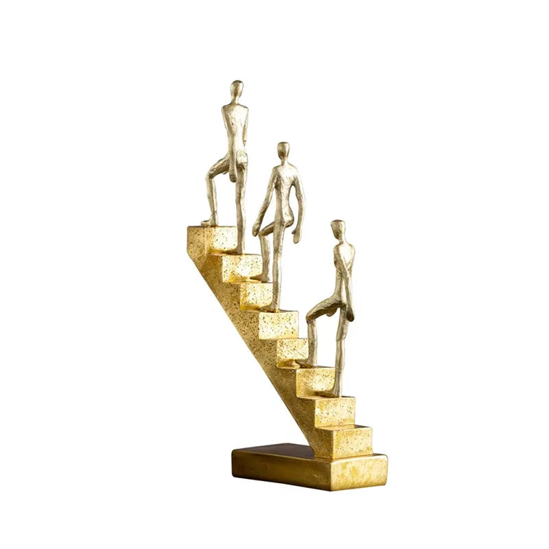 Afralia™ Golden Man Abstract Resin Figure Sculpture Staircase Decor