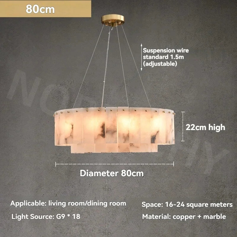Afralia™ Full Copper Marble Pendant Lamp: Luxury Circular LED Light for Living Room