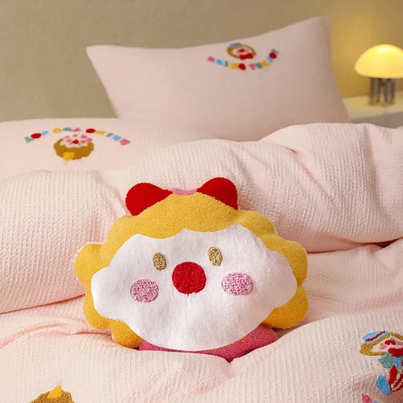 Afralia™ Pink Waffle Cotton Duvet Set with Sheet, Pillow, and Throw - High-End Embroidered Bedding