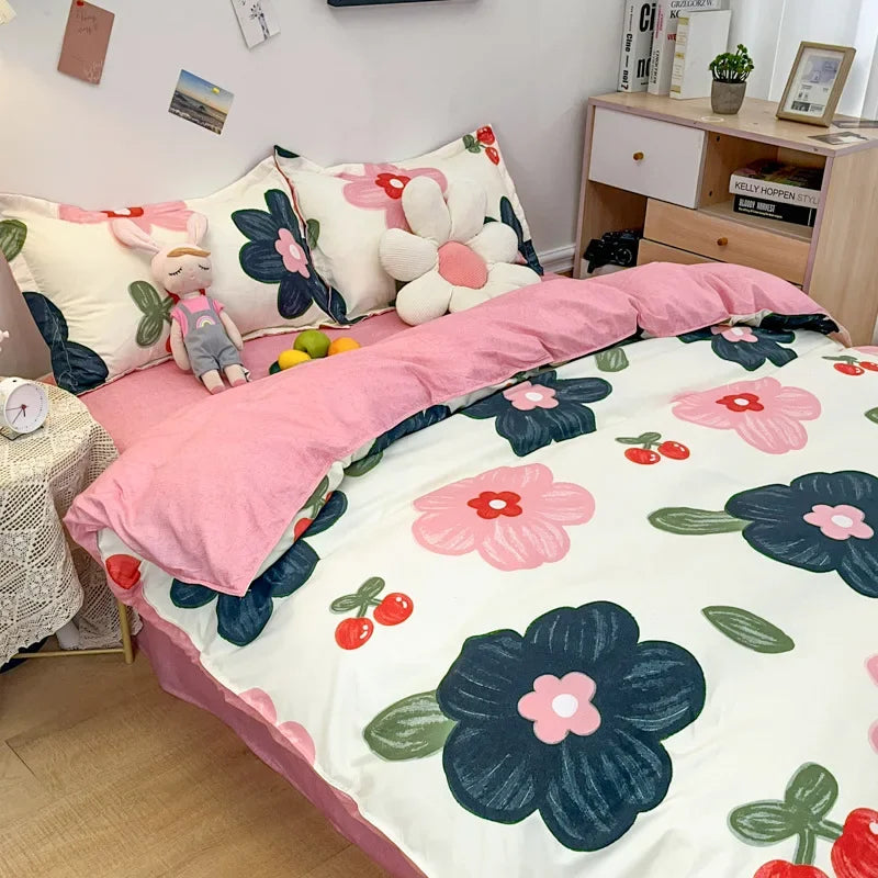 Afralia™ Cute Cartoon Printed Bedding Set | Washed Skin-Friendly | Queen/King Size