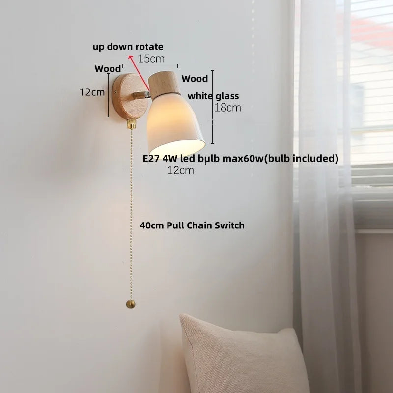 Iron Wood LED Wall Light Rotate Bedside Lamp Afralia™