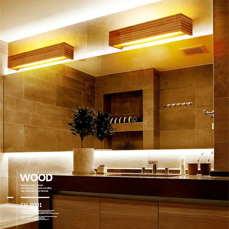 Afralia™ Nordic Oak Wooden LED Wall Lamp for Bedroom and Bathroom