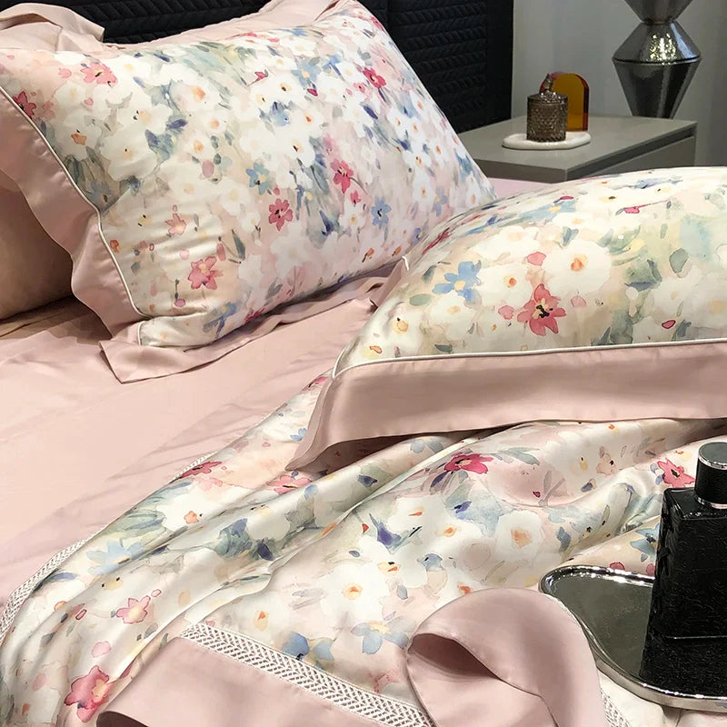 Afralia™ Lyocell Fiber Flowers Summer Quilt Bedding Set - Soft & Silky Comforter with Bed Sheet