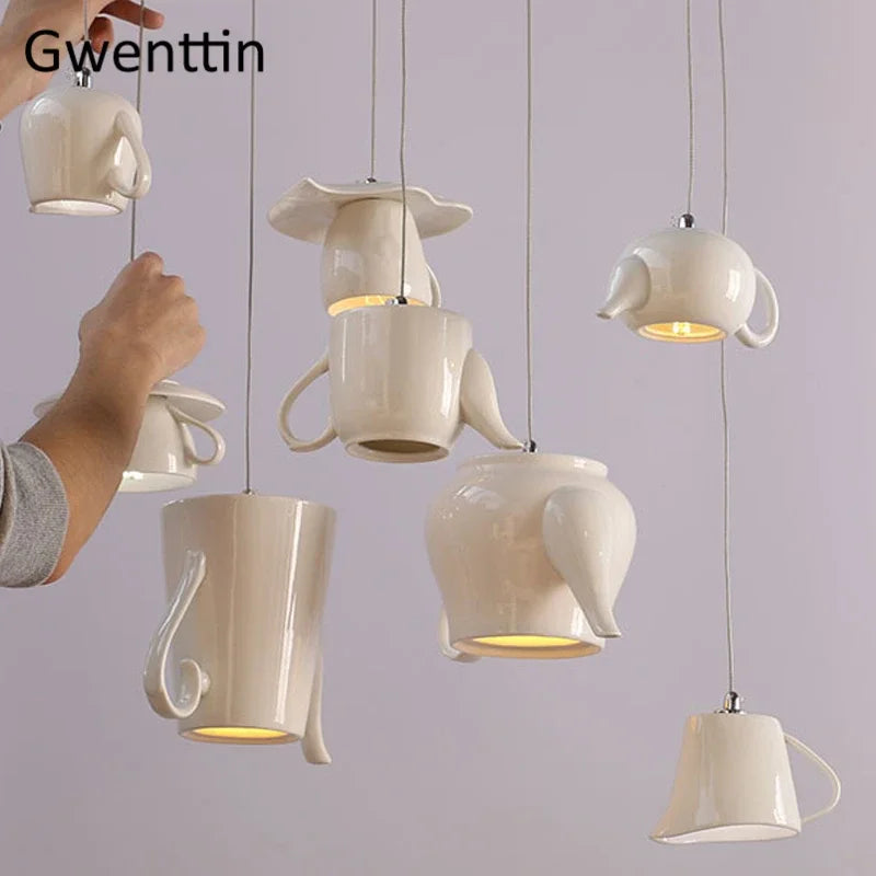 Afralia™ Ceramic LED Pendant Lights: Nordic Teapot Design for Modern Living and Kitchen.