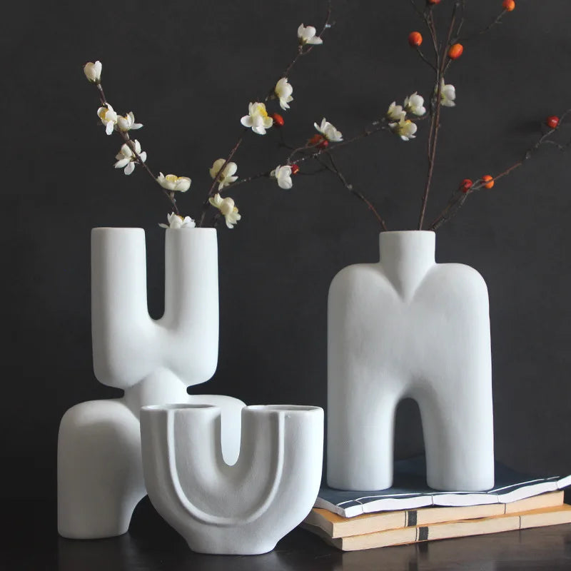 Afralia™ Geometric Ceramic Vase | Irregular Ornaments | Room Decoration Accessories