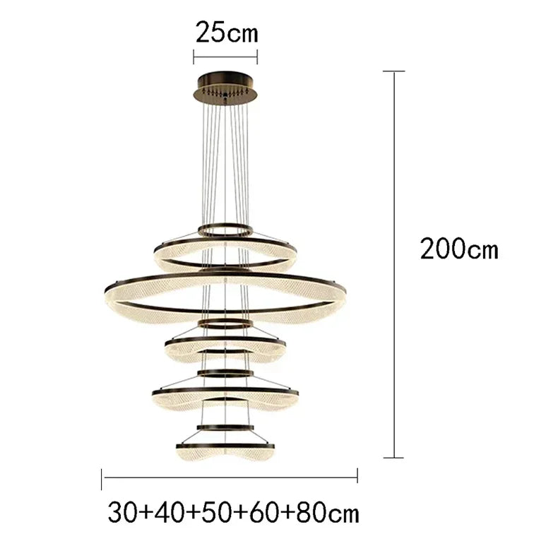 Afralia™ Modern LED Ring Stairs Pendant Chandeliers for Living & Dining Room Lighting