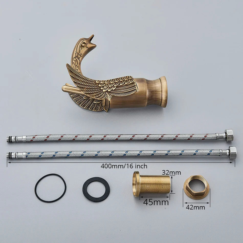 Afralia™ Swan Luxury Brass Faucet Black/Gold/Antique Bathroom Mixer Taps - Hot Cold Water
