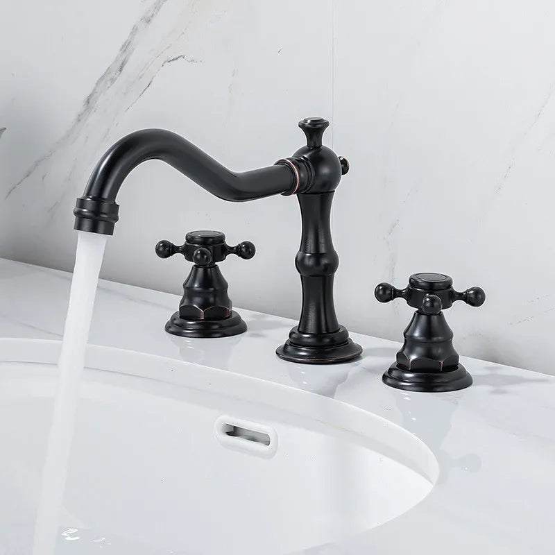 Afralia™ Antique Brass Gold Bathroom Basin Faucet with Double Handles