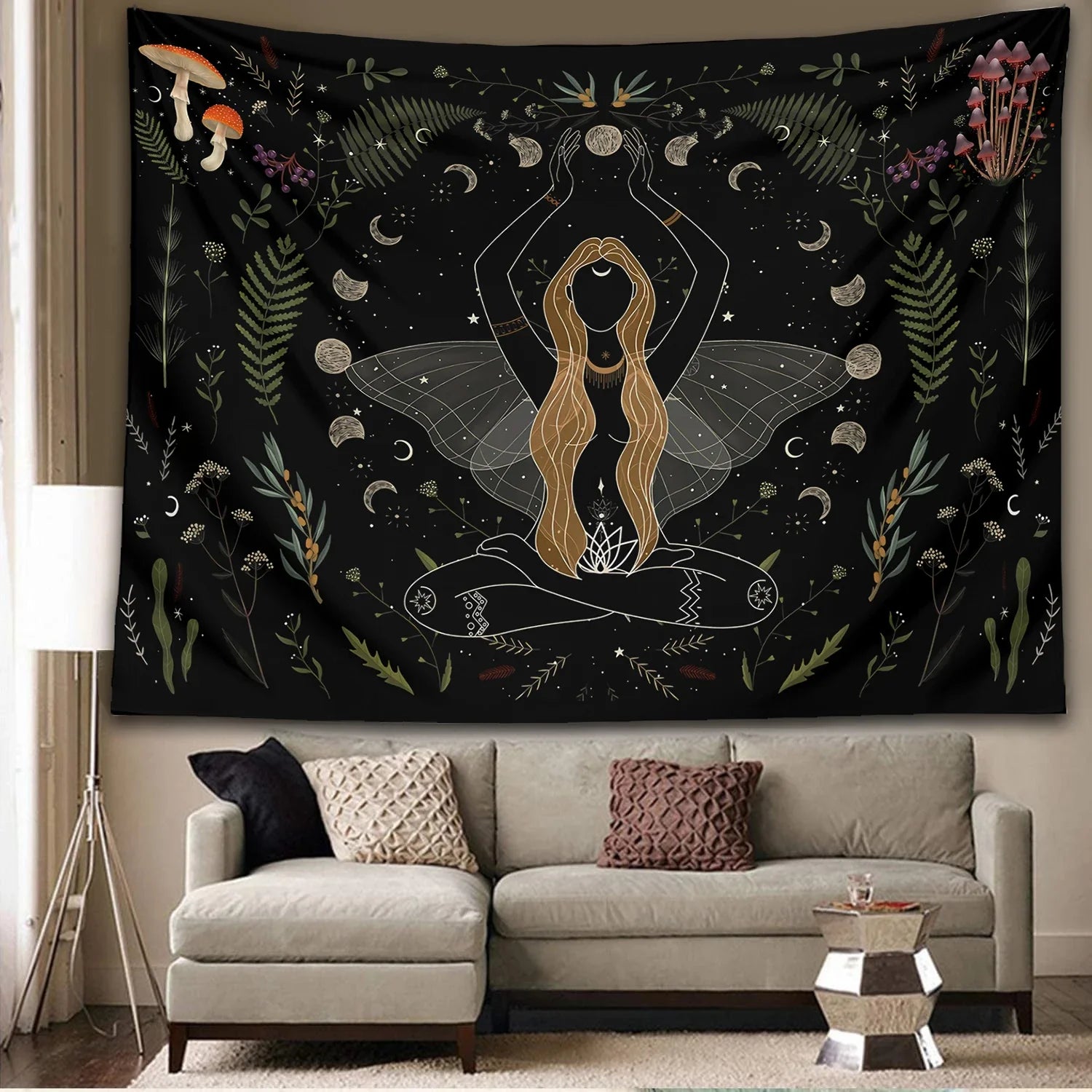 Afralia™ Botanical Witchy Tapestry: Hanging Boho Room Decor with Mushrooms and Snakes