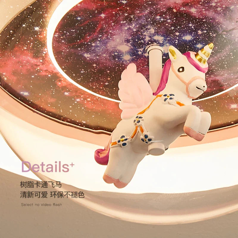 Afralia™ Unicorn Cartoon LED Chandelier Ceiling Light for Girls' Princess Room.