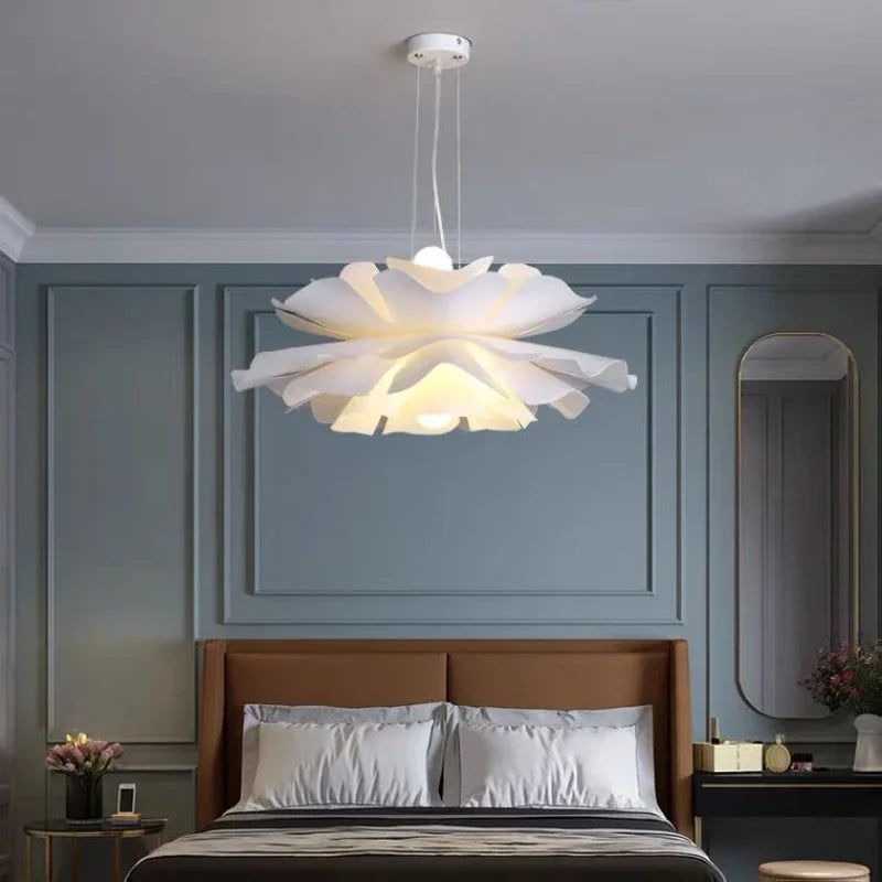 Afralia™ Lotus Acrylic LED Chandelier Cream Nordic Design Living Room Ceiling Lighting