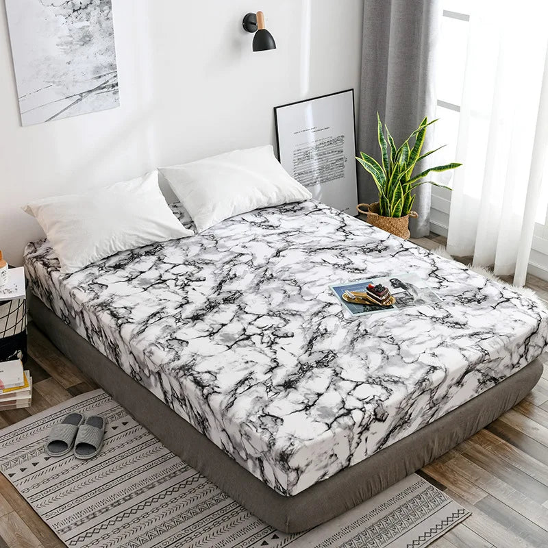 Afralia™ Nordic Marble Print Microfiber Fitted Bed Sheet - Soft & Comfortable King Size