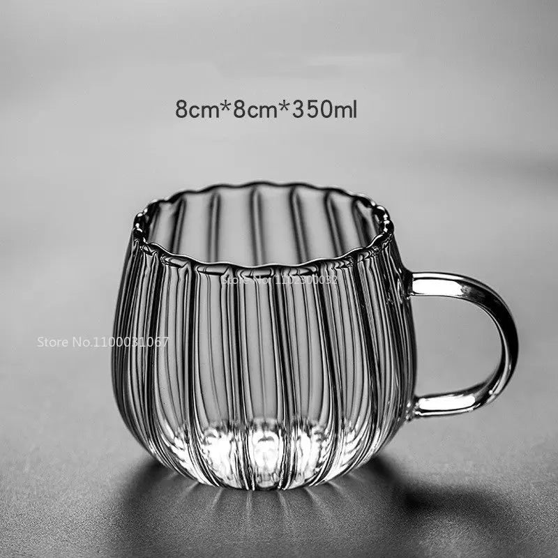 Afralia™ Striped Glass Mug with Handle, Heat-Resistant, Cute Coffee Cup for Home & Office