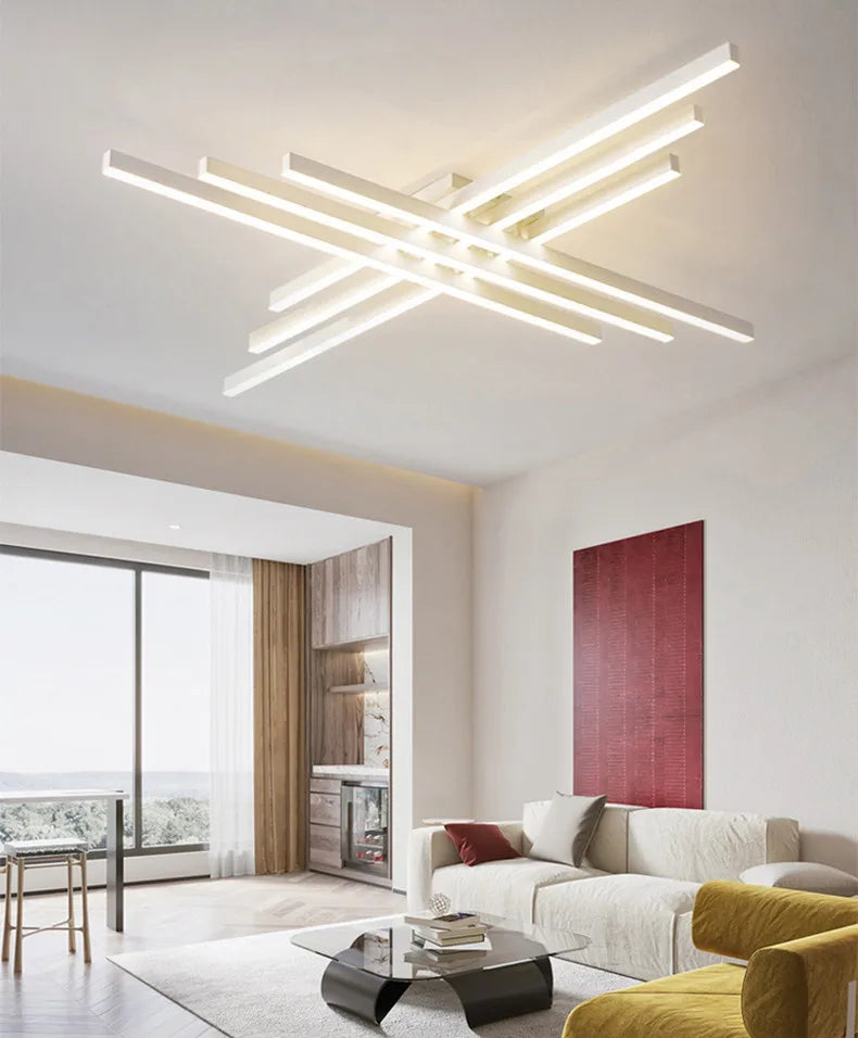 Afralia™ Modern Line Ceiling Lamp LED Chandelier Kitchen Bedroom Strip Lights Fixtures