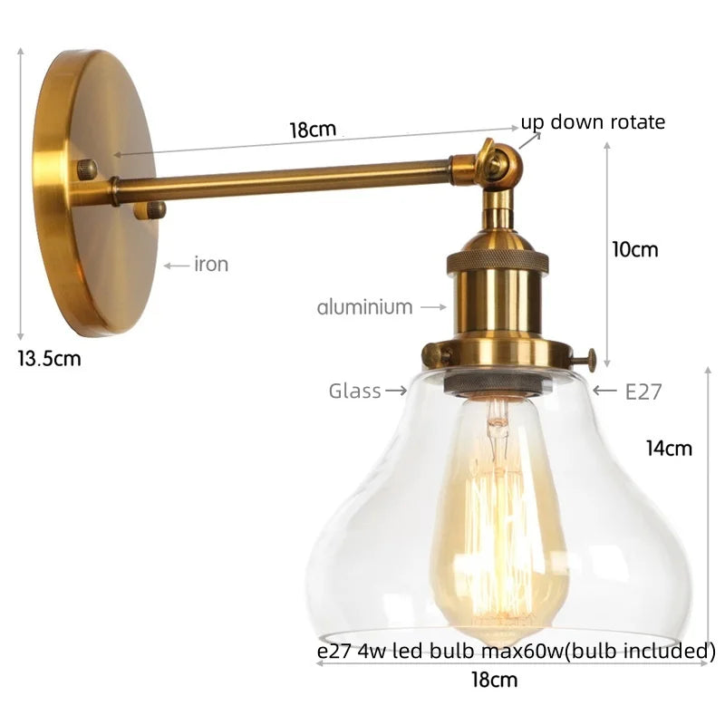 Afralia™ Red Bronze LED Wall Lamp with Pull Chain Switch and Clear Glass