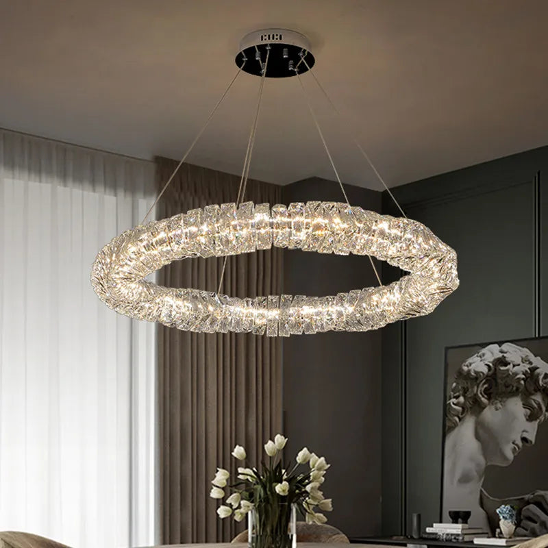 Afralia™ Crystal Pendant Chandelier: Dimmable Luxury LED Light for Modern Living Room
