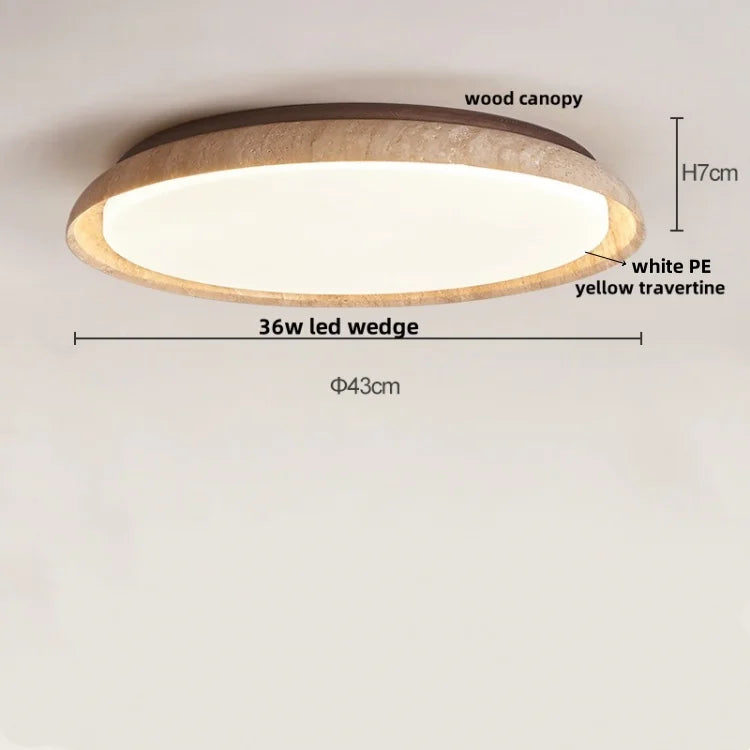 Afralia™ Yellow Travertine Stone LED Ceiling Lamp with Wood Canopy