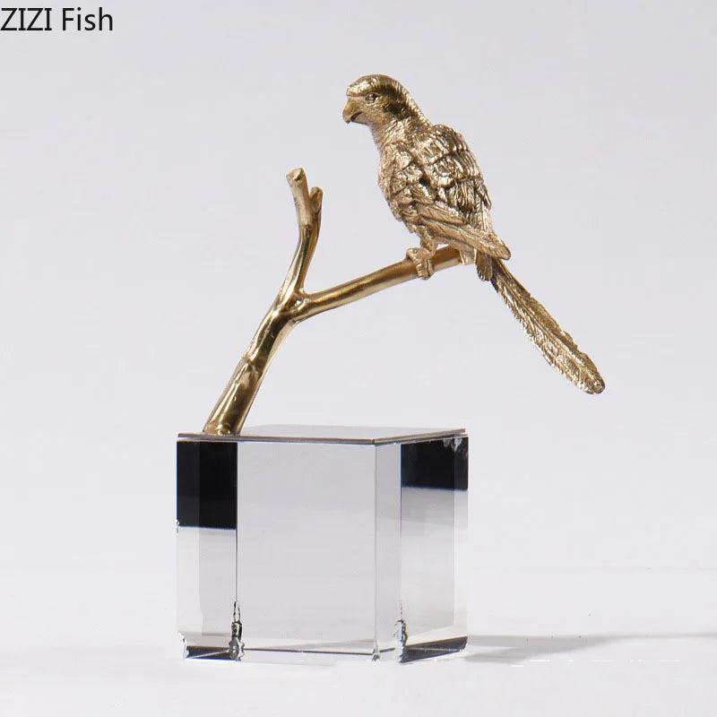 Afralia™ Copper Bird Statue Crystal Base Ornament - Room Aesthetic Decor