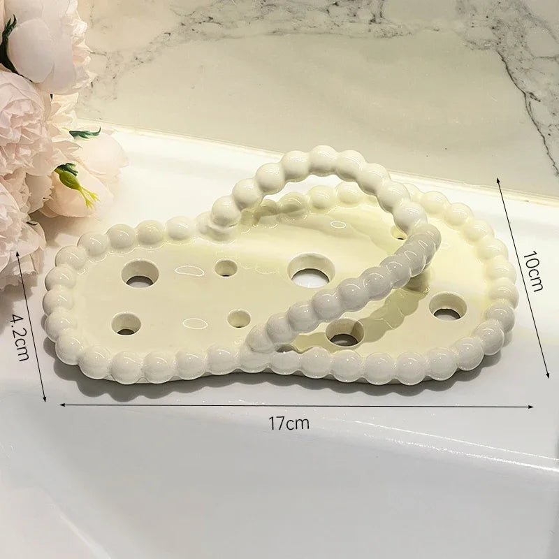 Afralia™ Slipper Ceramic Soap Dish Bathroom Accessories Drainage Rack - White